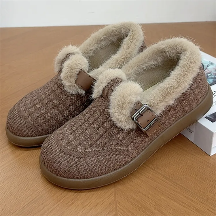 冬季新款女棉鞋老北京布鞋加绒加厚一脚蹬平底鞋女舒适保暖豆豆鞋