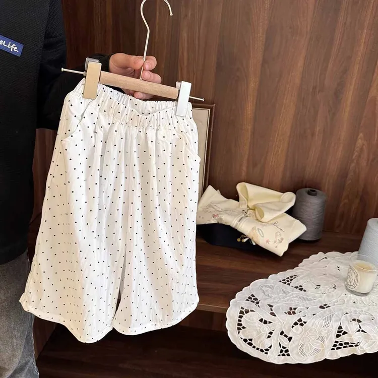 女宝宝凉快薄款直筒山本休闲裤女婴儿夏季新款女童波点防蚊阔腿裤