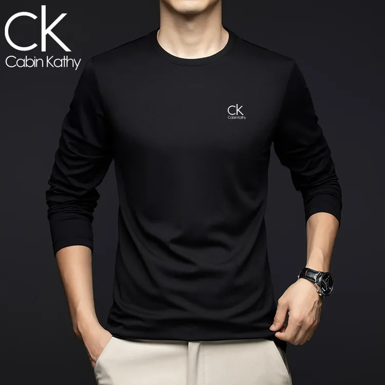 ck正品2025秋季新款男士休闲纯棉男装圆领长袖T恤纯色透气打底衫