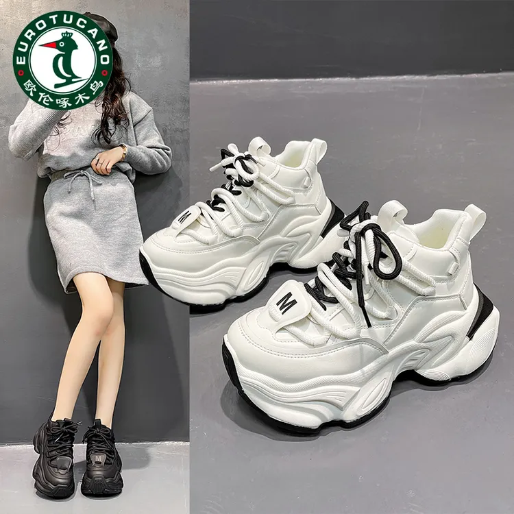 欧伦啄木鸟老爹鞋女超火厚底松糕高帮运动鞋小白鞋休闲小个子女鞋
