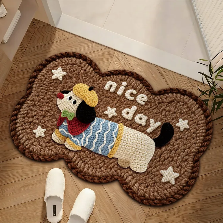 家用卡通小狗仿亚麻地垫浴室防滑吸水垫卫生间速干耐磨门口装饰垫