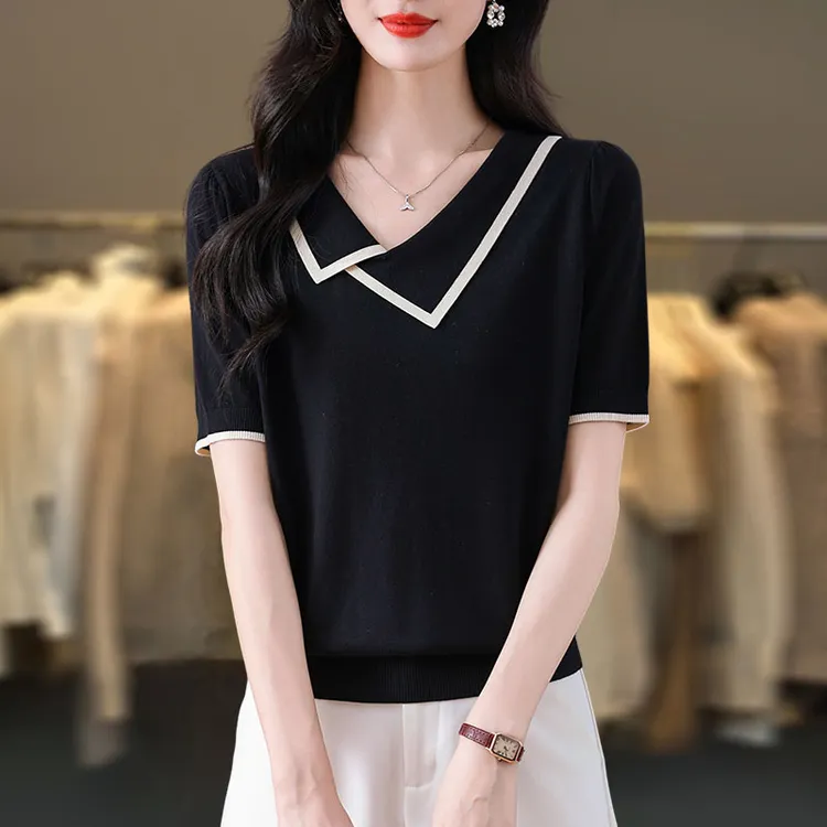 冰丝针织短袖t恤女2025新款加肥大码女装夏季胖mm遮肚子显瘦上衣