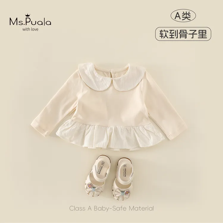 【Ms.Puala日光岛屿】童装婴幼儿衬衫秋款娃娃领森系女宝宝纯色衬衣