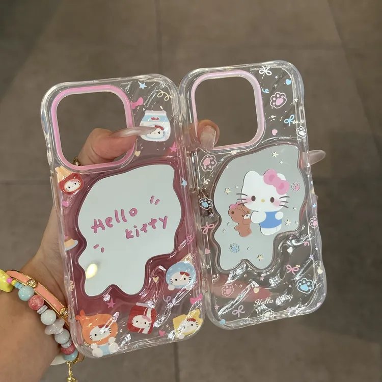 BANCA可爱卡通kitty适用苹果17promax波浪镜子手机壳华为mate70