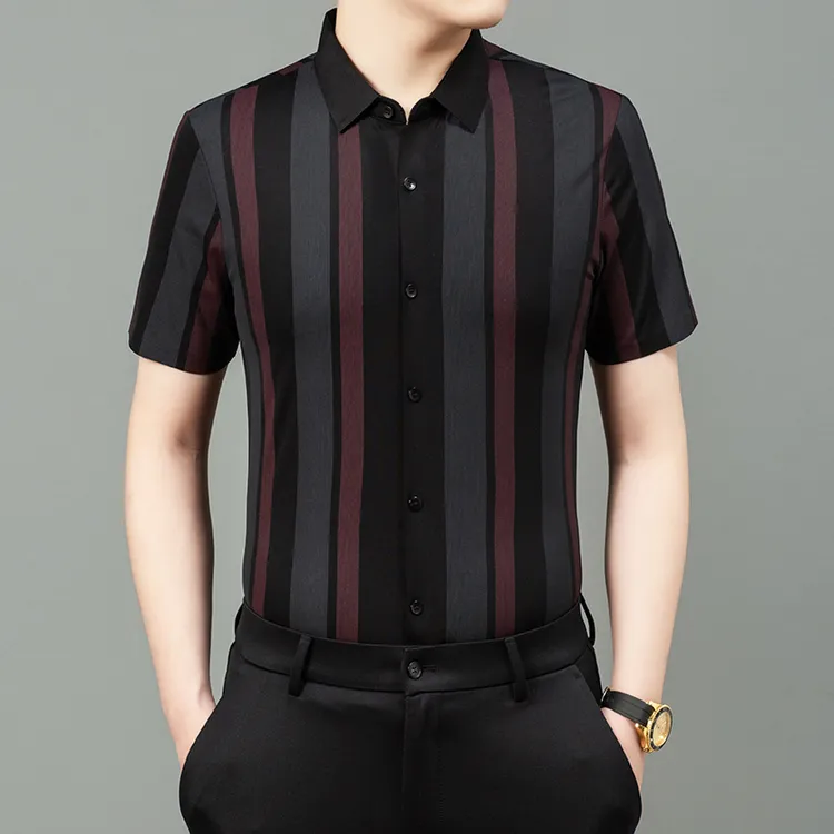 卡尔皮诺2288夏季抗皱免烫男士半袖衬衫条纹薄款时尚透气高档短袖