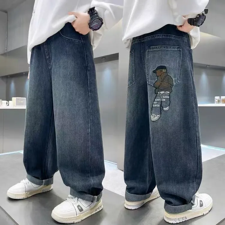 儿童装男童秋装裤子2025新款长裤秋季春秋款牛仔裤休闲中大童男孩