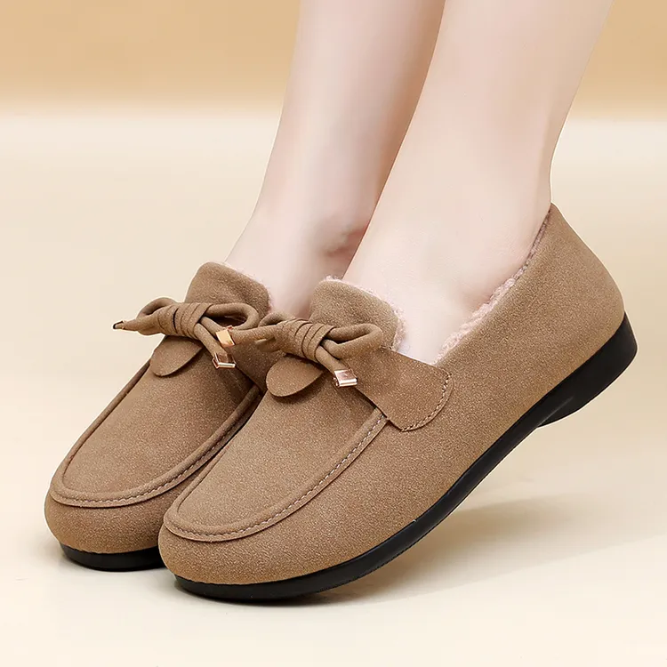 【升级版】加绒豆豆鞋韩版冬季棉鞋女蝴蝶结软底防滑女鞋妈妈鞋洋气