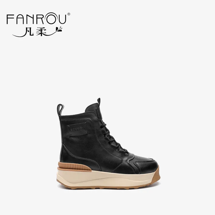 凡柔2025冬季加绒加厚百搭增高时尚牛皮羊毛靴休闲雪地靴冬靴女