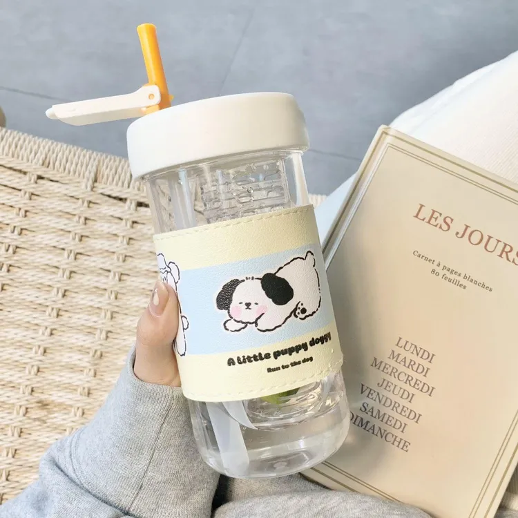 杯子ins高颜值玻璃吸管水杯耐高温隔热学生便携2022新款网红水杯