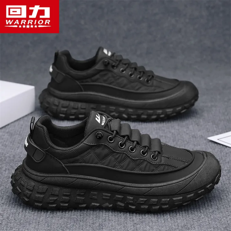 回力男鞋冬季劳保休闲皮面防水防滑工作上班运动黑色厨师厚底潮鞋