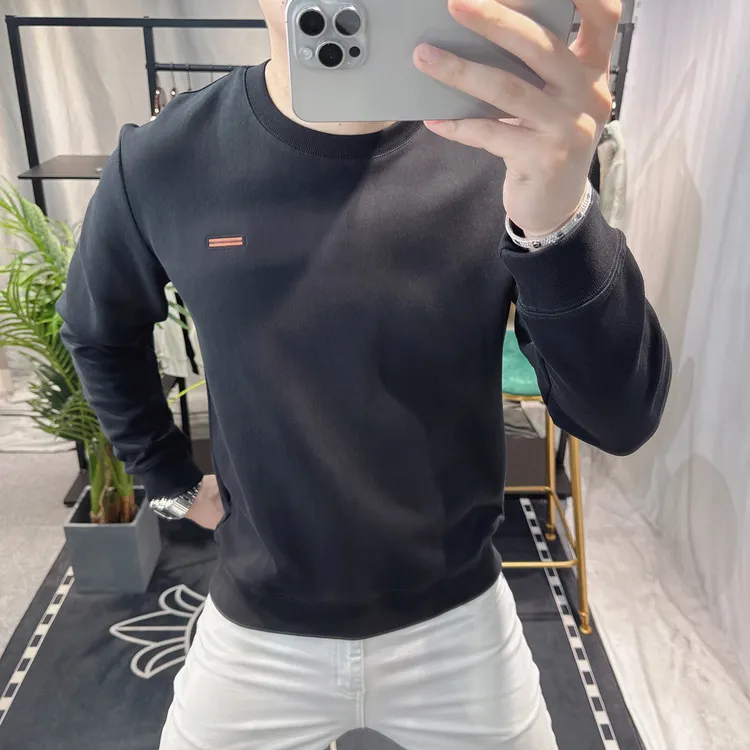 欧洲站2025新款春秋卫衣男潮牌宽松圆领简约长袖上衣男款纯色百搭