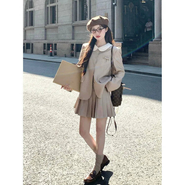 名古屋学院 学院风西装外套连衣裙套装2025秋季小个子通勤两件套