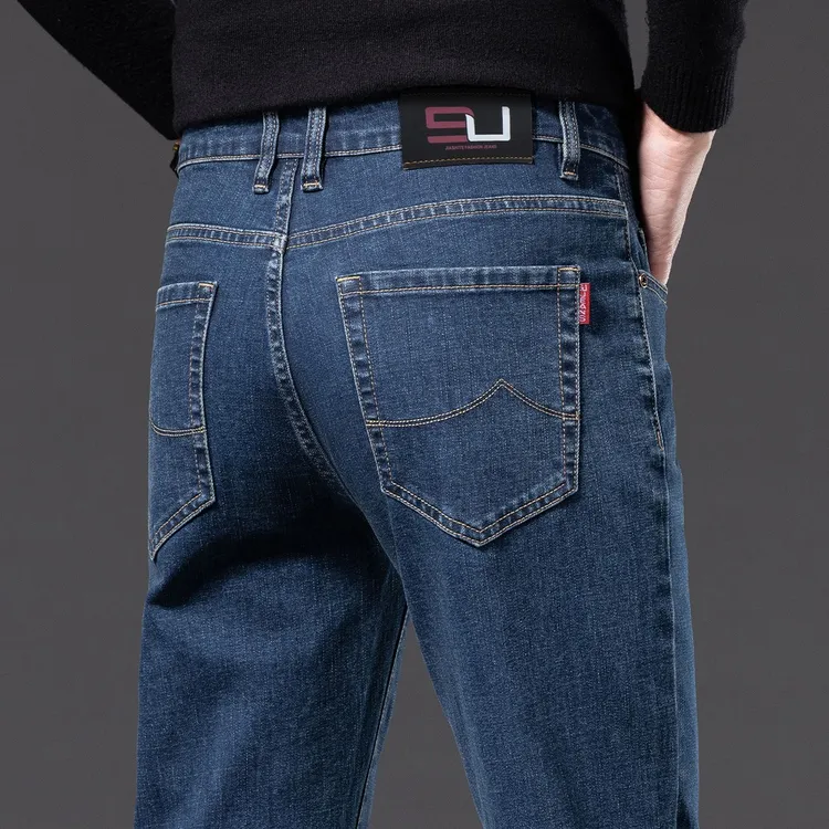 香港高端牛仔裤男士2025秋冬款修身小直筒弹力百搭商务加绒款长裤