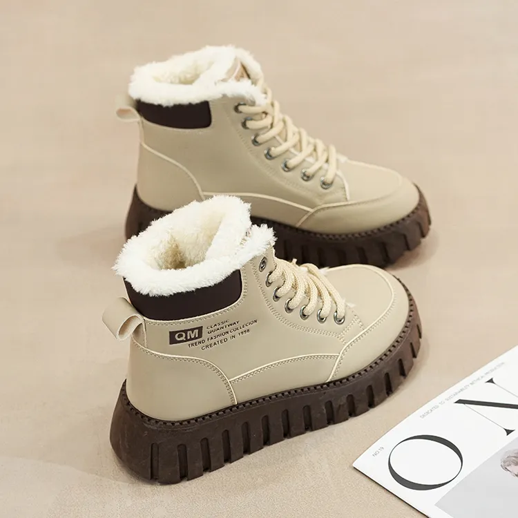 2025冬季新款厚底棉靴女鞋加绒高帮鞋百搭保暖加厚时尚舒适休闲鞋