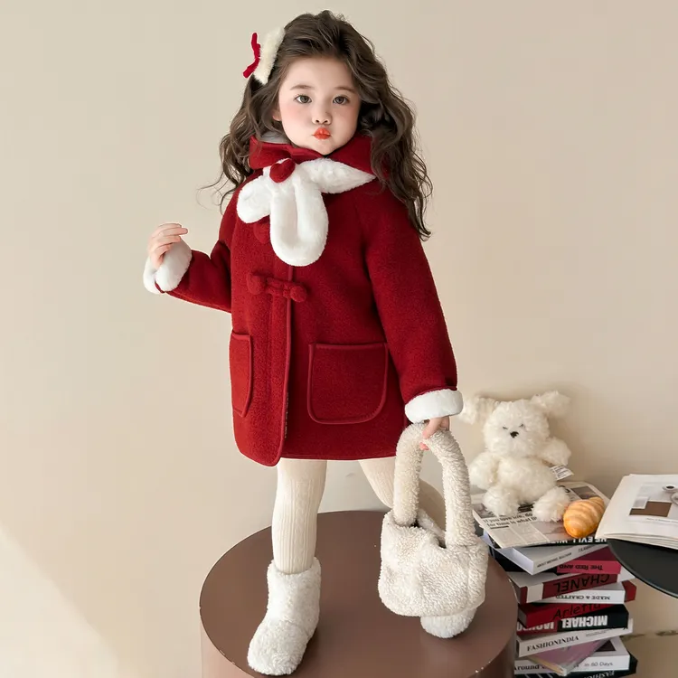 女童加绒外套秋冬款2025新款宝宝加厚连帽上衣小女孩儿童冬装大衣