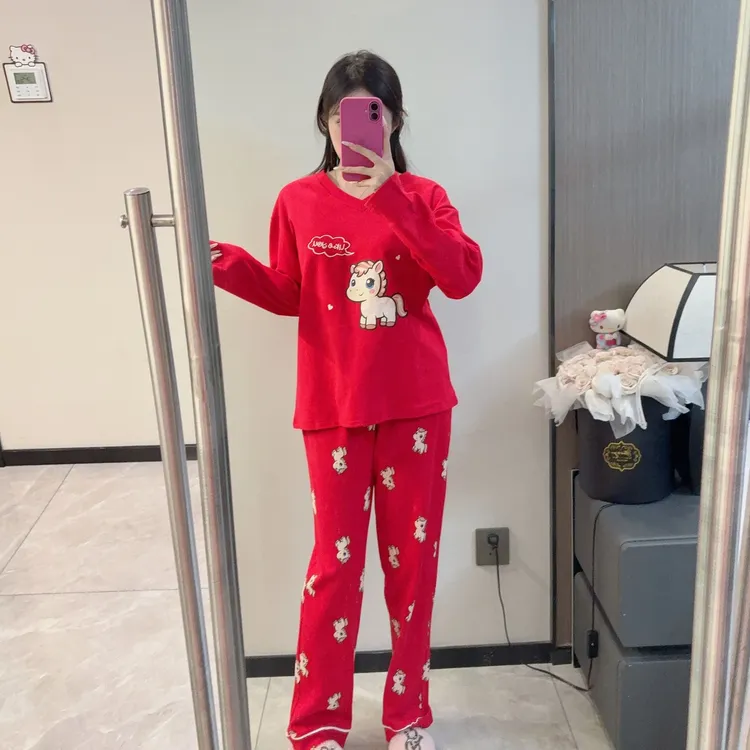 【马年大吉】2026年本命年睡衣女红色纯棉长袖套头可外穿家居服套装