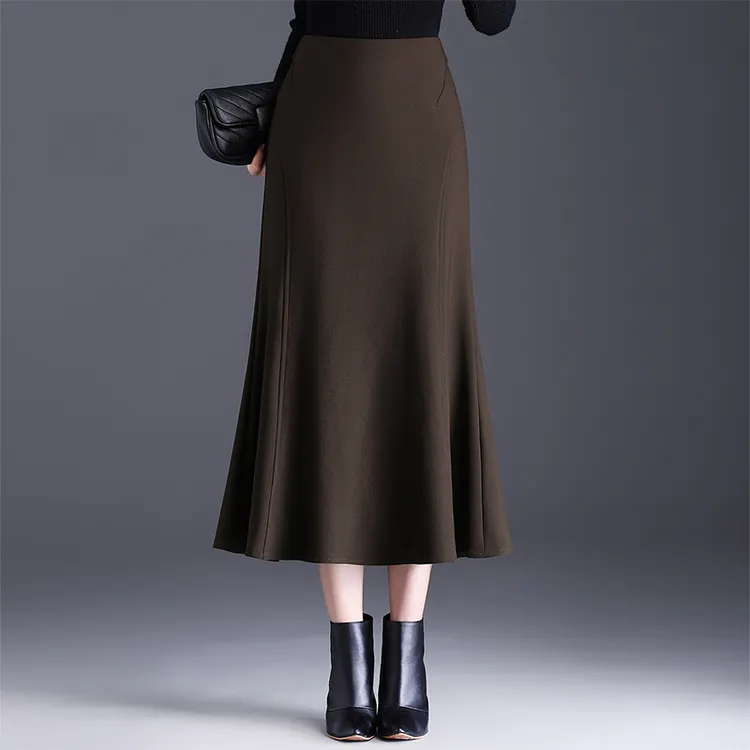 厚西装鱼尾裙半身裙女秋冬2025新款气质百搭包臀裙长裙荷叶边裙子