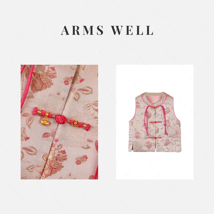 王囡囡 香槟色财神爷元宝桑蚕丝新中式国风马甲（童装）L449