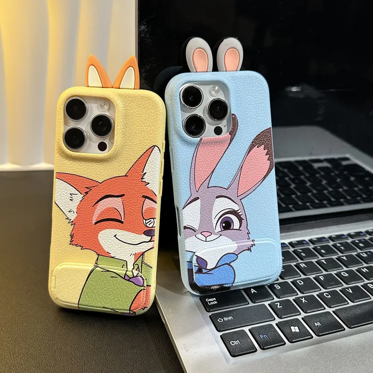 可爱尼克朱迪耳朵支架适用苹果17皮纹手机壳华为vivoppo小米15套