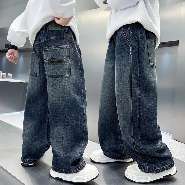 男童加绒牛仔裤冬装中大童男孩一体绒裤子2025新款儿童秋冬休闲裤