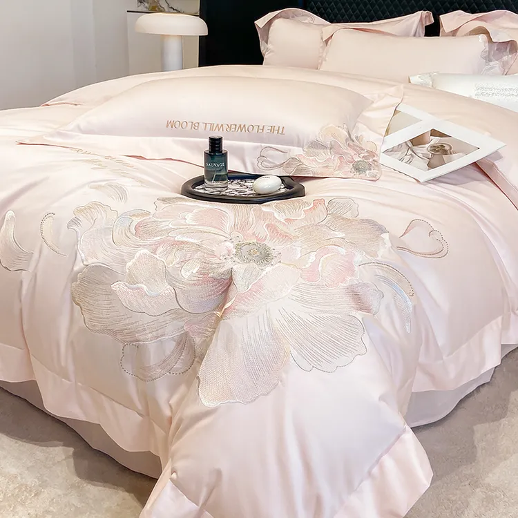 水星家纺200s澳棉正宗长绒棉四件套高档刺绣被套绣花被罩联名优品