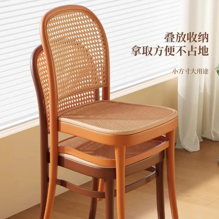 北欧塑料藤编椅子叠放靠背椅商用餐厅户外家用网红餐椅休闲桌椅