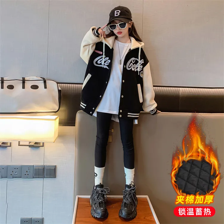女童外套春秋款2025新款洋气女大童秋冬款棒球服儿童秋装连帽上衣