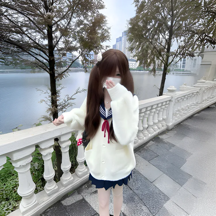 原创JK毛茸茸毛衣制服日系学院风秋冬针织仿貂绒宽松针织衫
