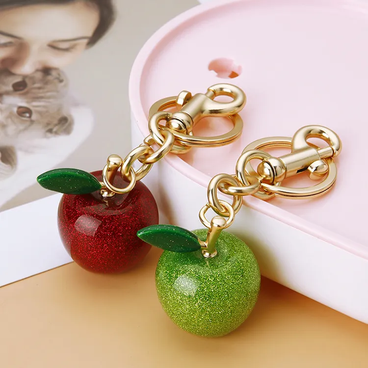 卡通创意树脂苹果汽车钥匙扣可爱男女包包挂件平安果钥匙链圈饰品