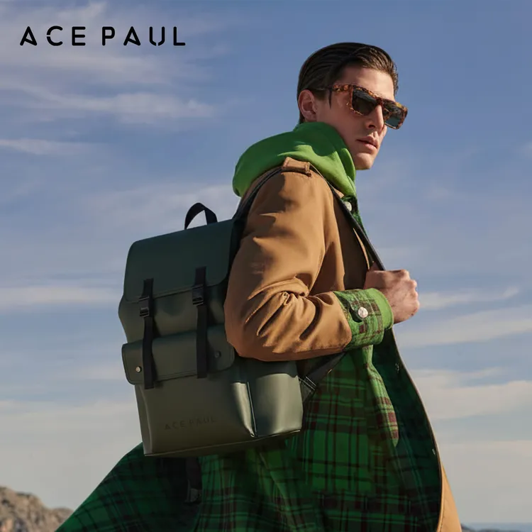ACE PAUL皮质双肩背包男大容量17英寸电脑包户外防水旅行通勤包商品图