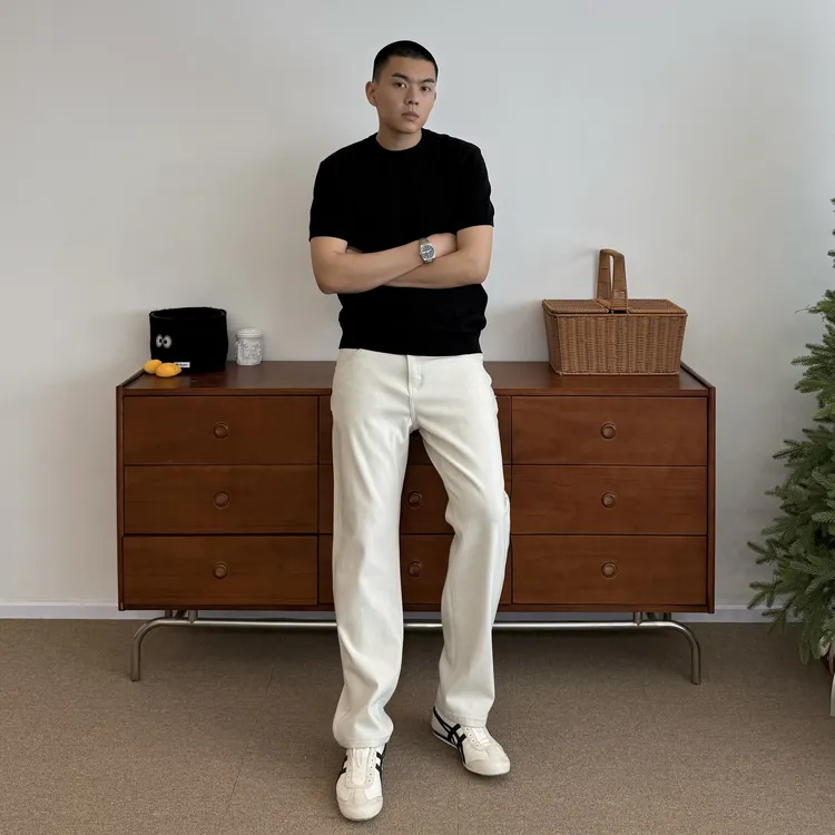 tillthedawn#美式高弹纯白色牛仔裤男春夏休闲百搭显高显瘦直筒裤