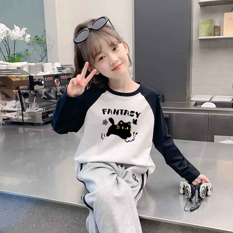 女童插肩长袖打底衫内搭t恤2025新款春秋洋气儿童纯棉上衣服童装