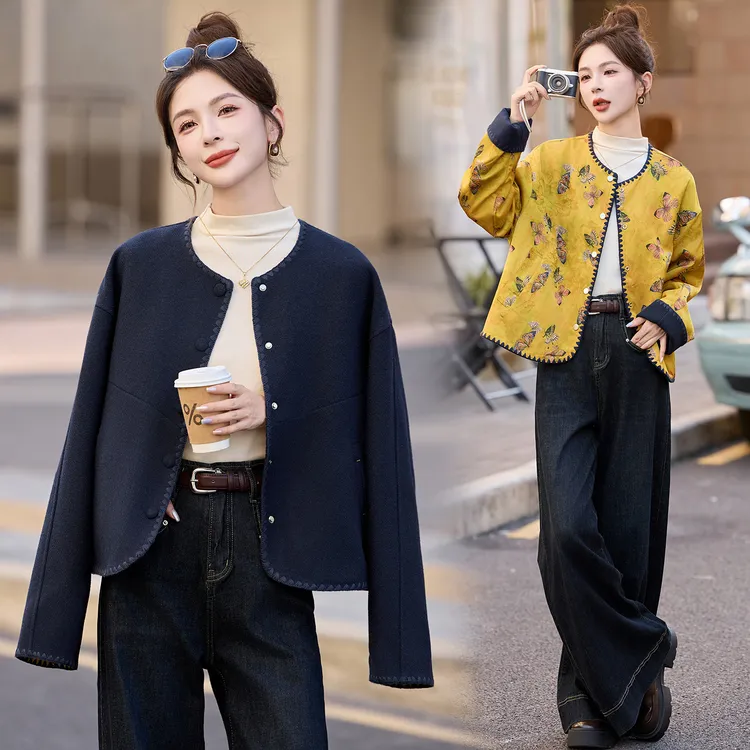 双面穿毛呢外套女短款小个子2025年秋冬新款宽松显瘦夹克呢子大衣