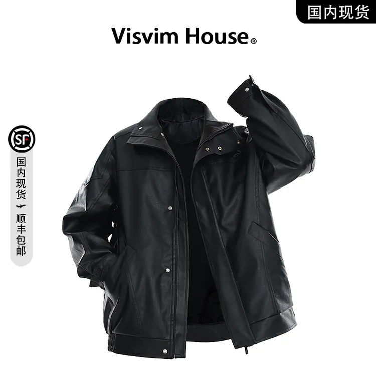 【品牌现货撤柜】VISVIM WINGS春秋季新款立领拼接皮衣夹克外套男士