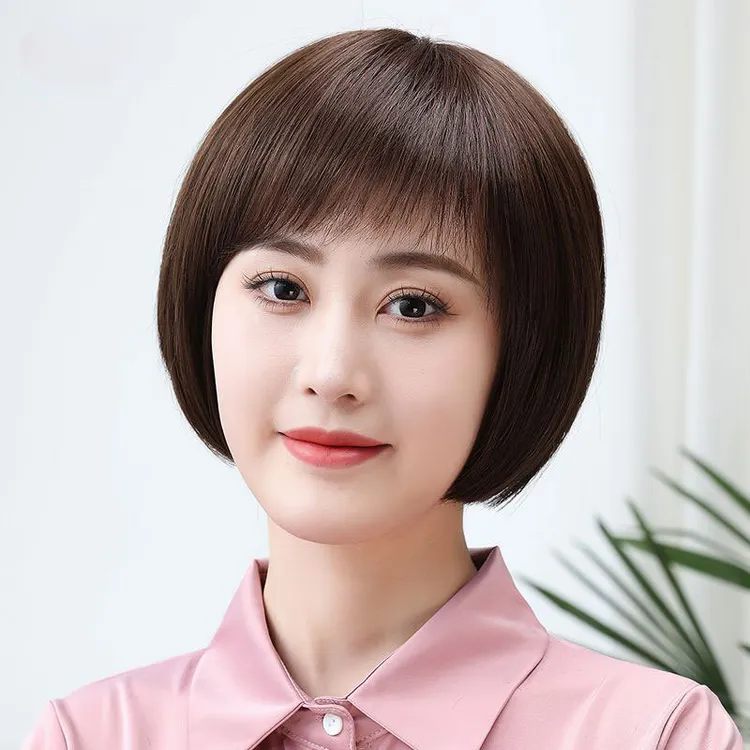 假发女短发直发中老年真发波波头送妈妈轻薄透气自然真人发丝