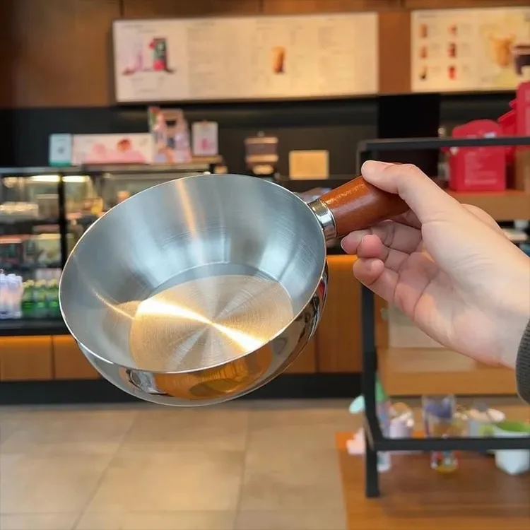 【新款】不锈钢带手柄小碗胡桃木泡面小锅奶锅