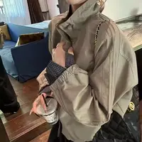 拼接短款外套女2025秋季新款宽松休闲百搭立领夹克上衣