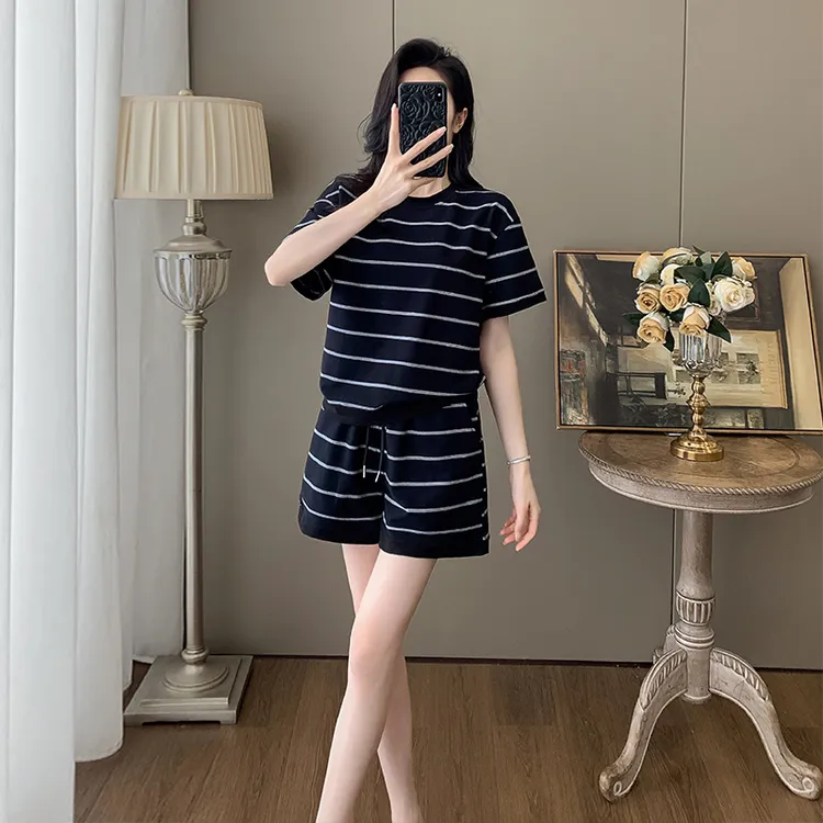 3369休闲风时尚套装夏季短袖宽松芭比风时髦小姨风老钱风