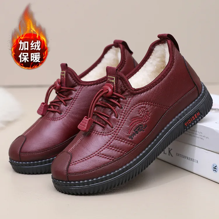 网红冬季新款女棉鞋软底爆款中老年妈妈鞋加绒加厚保暖平底女棉靴