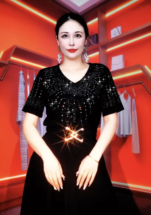 【流星蝴蝶V领短袖】新款镶钻百搭V领短袖女轻奢黑色重工打底衫