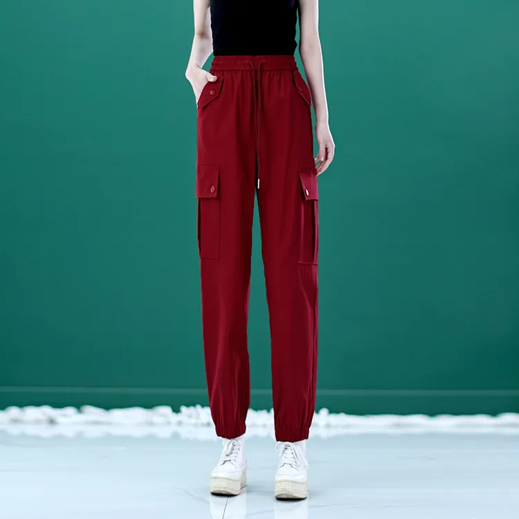 工装裤2025春秋季新款女士宽松高腰休闲裤运动裤百搭束脚哈伦裤子