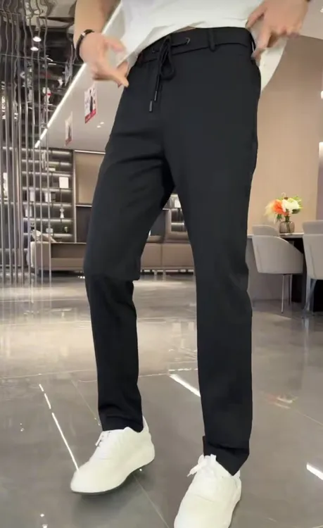 【幺妹家】男士休闲简约宽松直筒裤运动修身黑色小脚长裤