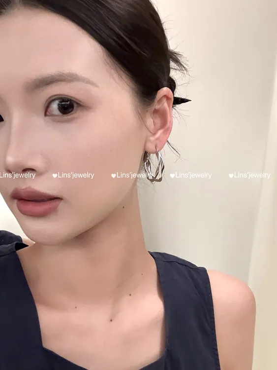 铜合金耳饰 立体双层大耳圈~气质时尚简约个性冷淡风耳钉