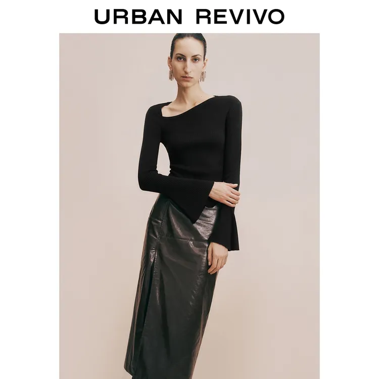 UR2025秋季新款女装时尚简约不规则修身长袖针织衫UWG950181+