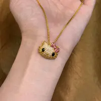 铜合金项链 「凯蒂猫」镀k金满镶嵌趣味项链（9克左右）