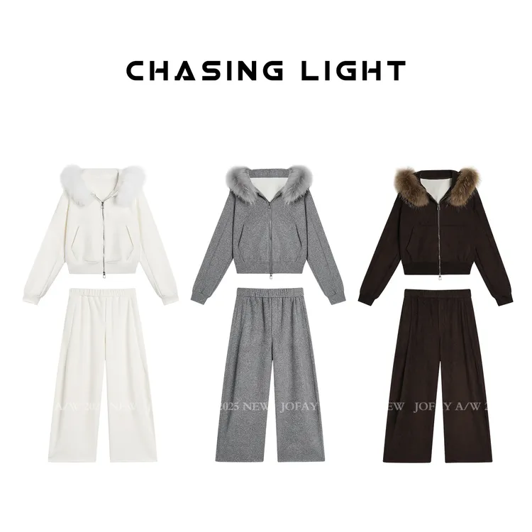 |冬日舒适区|貉Z毛连帽拉链卫衣卫裤套装 加绒加厚 TZ0346