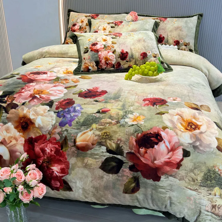 冬季加厚保暖牛奶绒四件套双人轻奢床单超柔被套法式床上用品套件