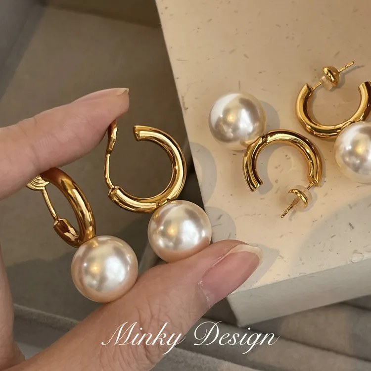 铜合金耳饰 「北欧港湾」简约珍珠耳钉蚊香盘耳夹无耳洞耳环耳饰女