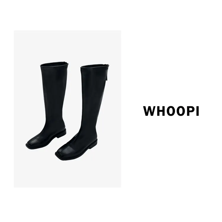 【Whooopi】【美腿瘦瘦靴】时髦方头柔软弹力百搭瘦瘦中筒靴