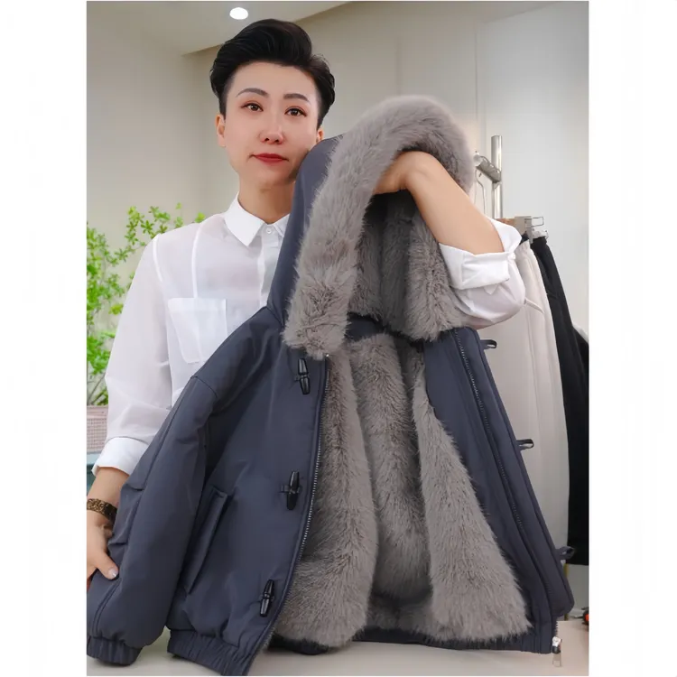 儿童加厚连帽毛毛棉服2025冬季新款男女童韩版时尚休闲外套棉衣潮